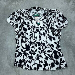 Well Worn Womens Floral Print V-Neck Short Sleeve Blouse XL d0600